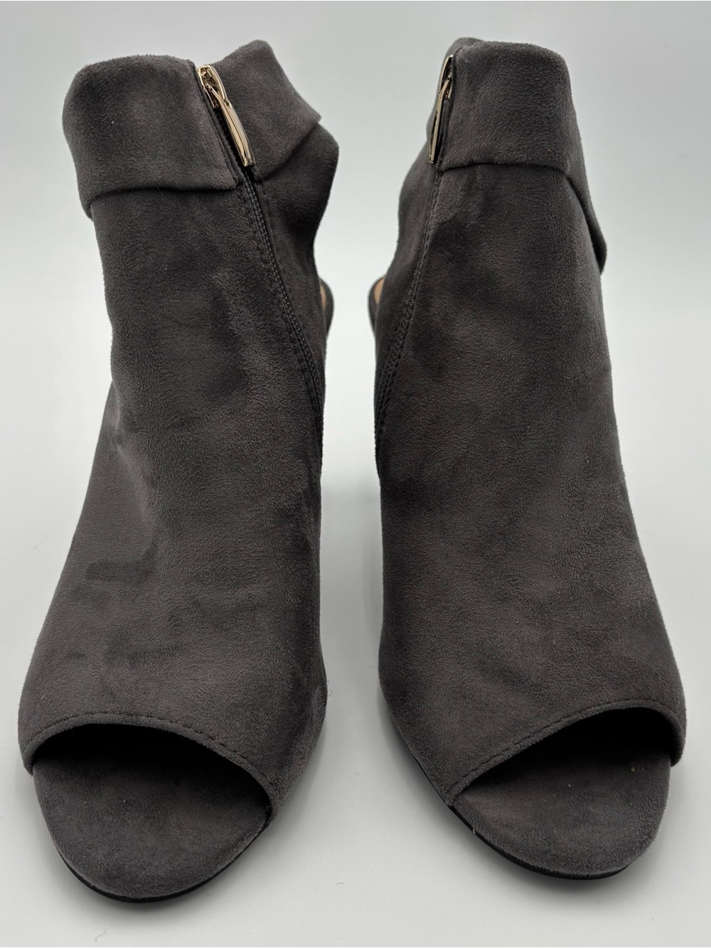 C Est 1946 Grey Suede Peep Toe Ankle Booties Womens 9W Cutout Slingback Heels